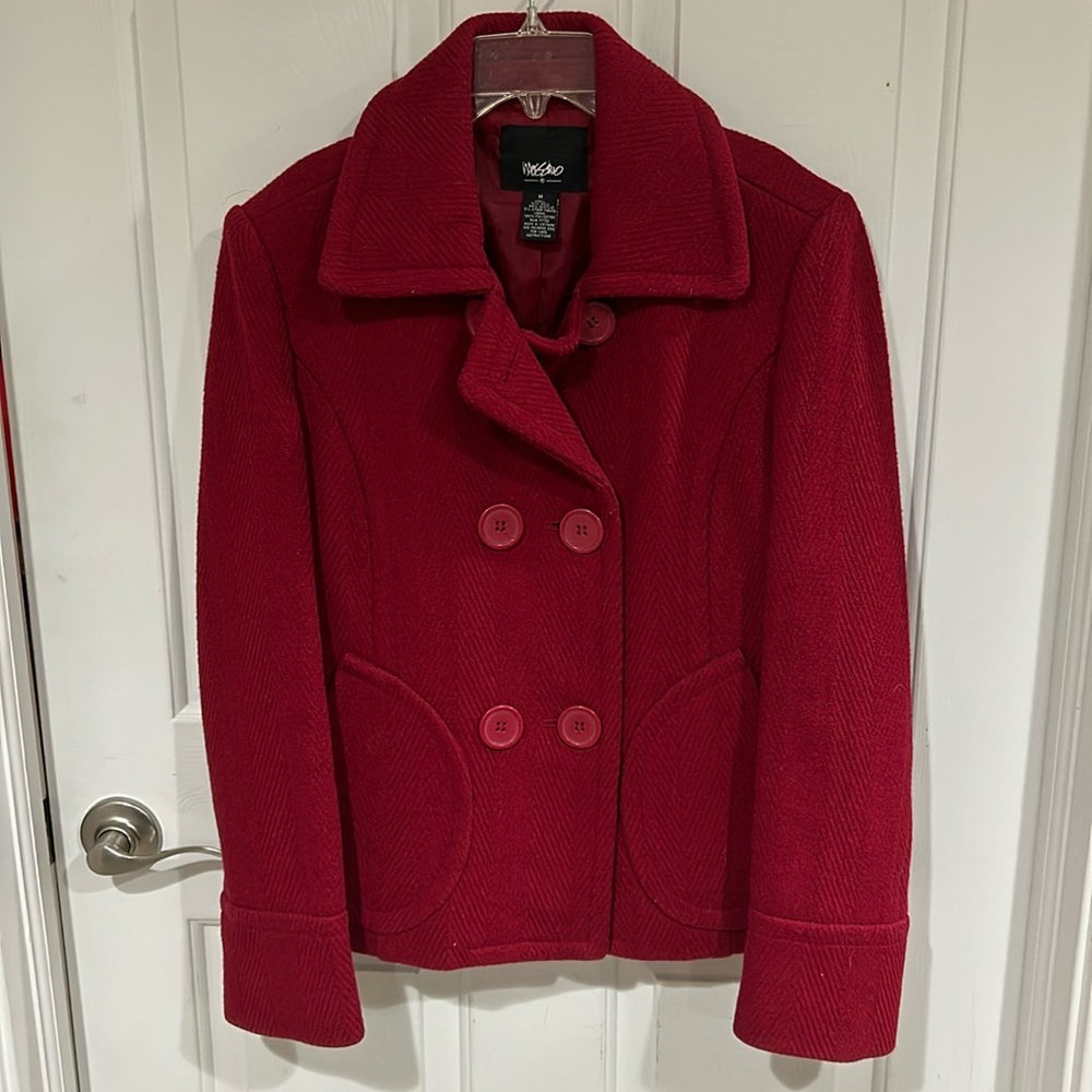 MOSSIMO sz M Red double breasted textured Lined pea coat GUC